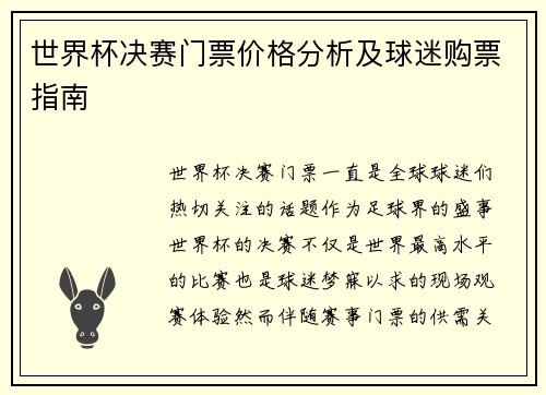 世界杯决赛门票价格分析及球迷购票指南